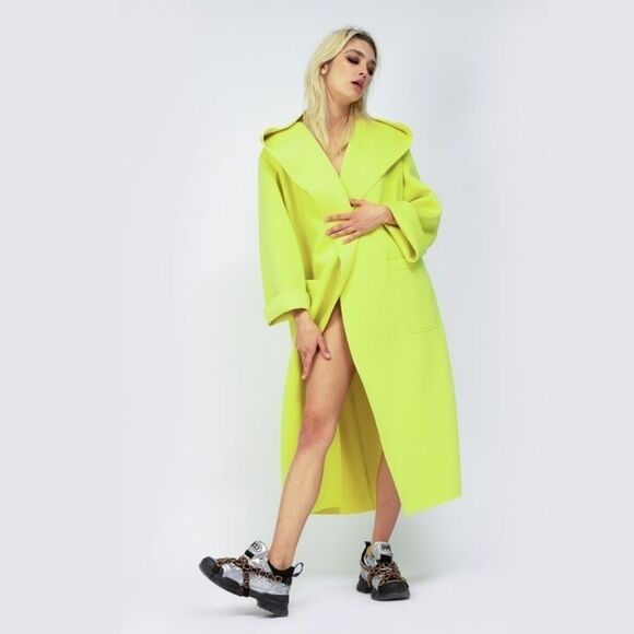 NWT Bluzat oversized hooded neon coat size Medium - Picture 1 of 14